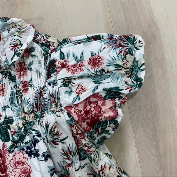 Janie and Jack Girl’s Size 3 The Olivia Smocked Top Short Bubble Sleeves Floral - Picture 8 of 13